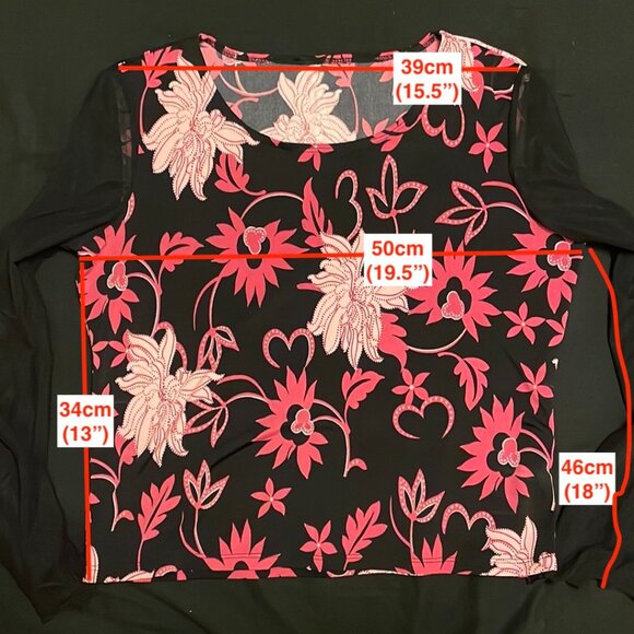 4/$20 | Black and Pink Floral Long sleeve Blouse with sheer sleeves - Picture 2 of 7